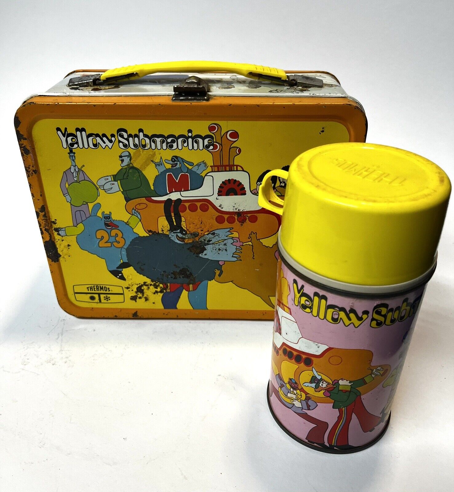 The Beatles Vintage Original 1968  Yellow Submarine Lunchbox And Thermos Set