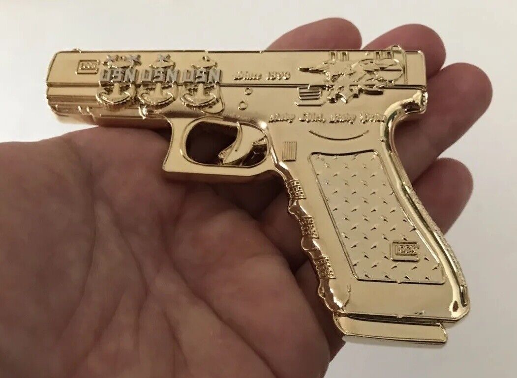 Seal Team NSW SOCOM Glock Limited Gold Gun Pistol Challenge Coin CPO CIA NYPD 