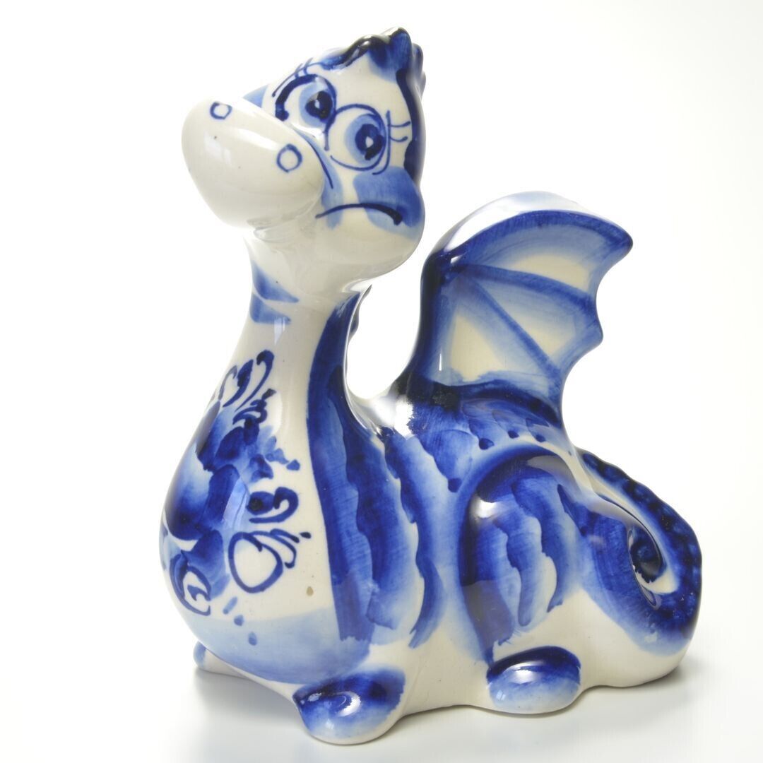 Gzhel Ceramic Dragon Figurine Symbol 2024, Blue.Фигурка Гжель Символ Года Дракон