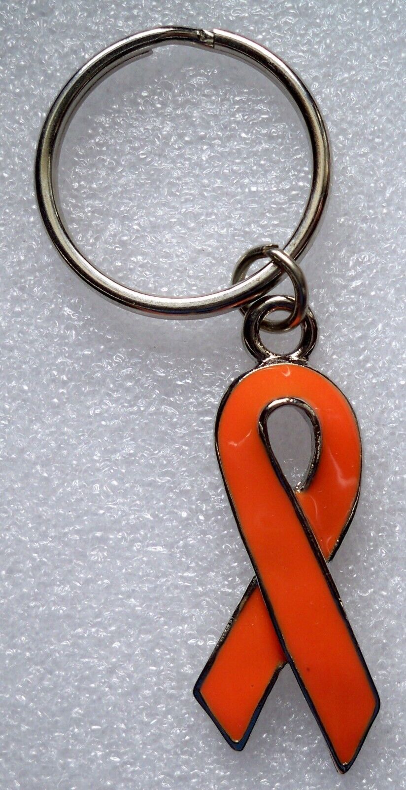 MS/Leukemia Awareness orange ribbon key-ring, silvertone plated, made in USA