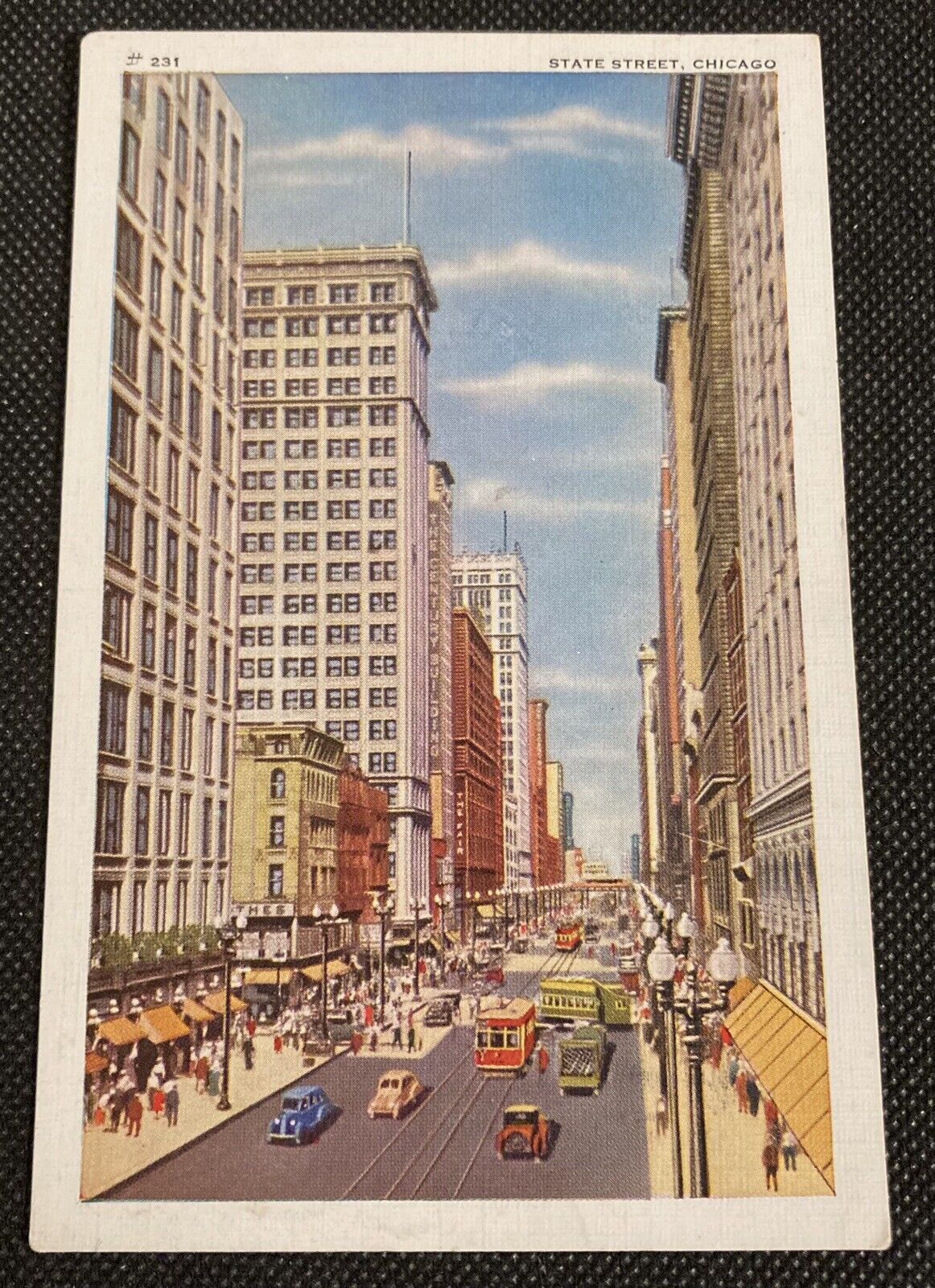 Vintage State Street, Chicago Linen Postcard