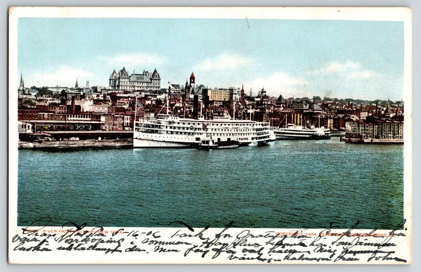 Postcard Ship on Albany River - New York 1906 w Outstanding Handwriting