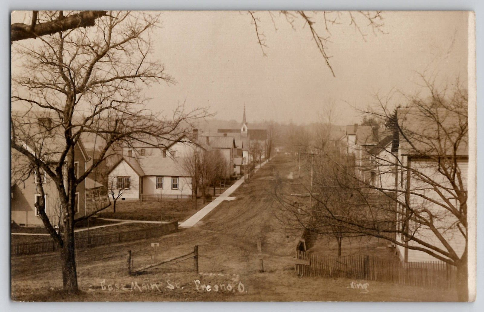 1910 Fresno OH East Main Street Coshocton County Ohio RPPC Photo Postcard