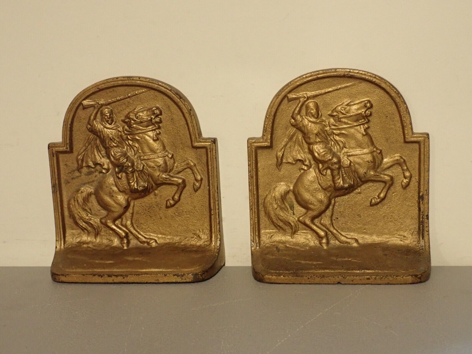 Ottoman Warrior 1920s Bookends, Hubley, Cast Iron Gold Finish