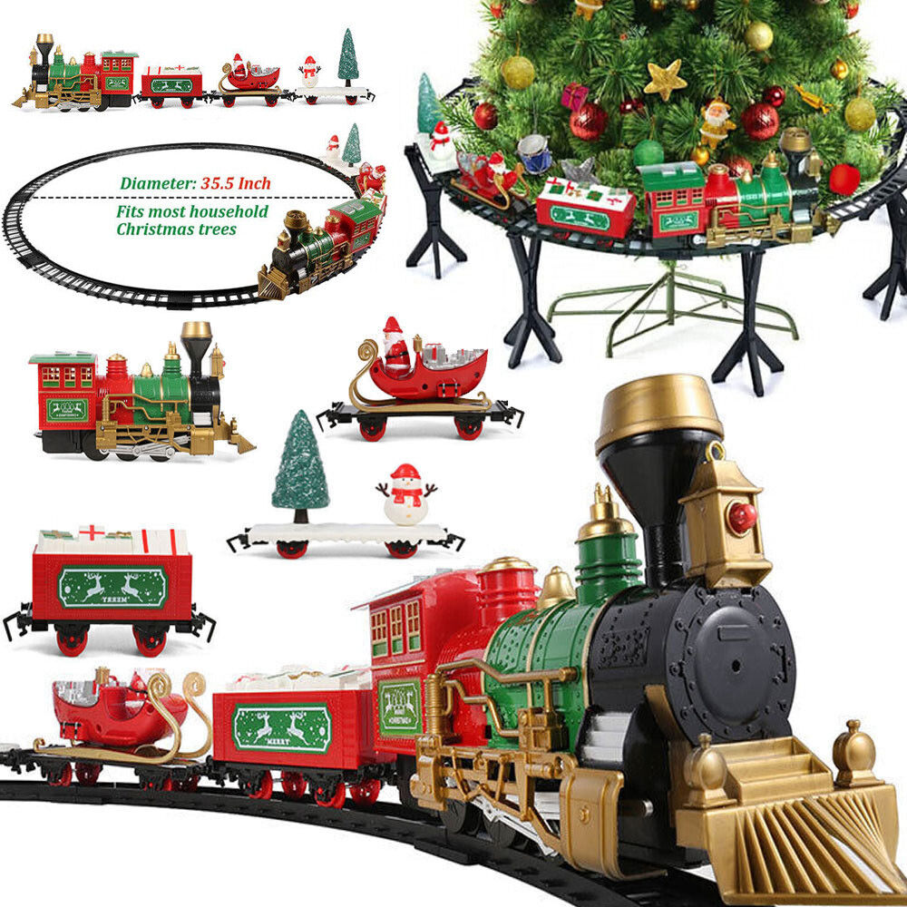 36PCS Classic Around Christmas Tree Santa Clause Toy Train Set With Light Sound