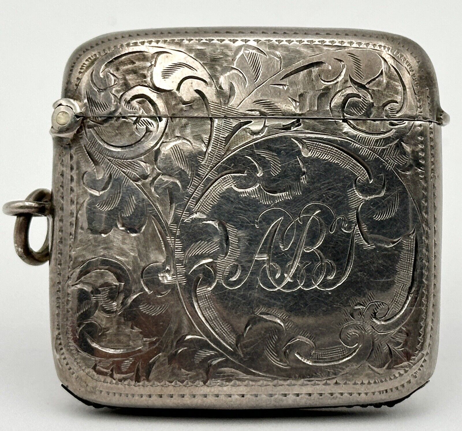 Antique Match Safe Vesta Case Sterling Silver Wiliam H Haseler Monogrammed 1908