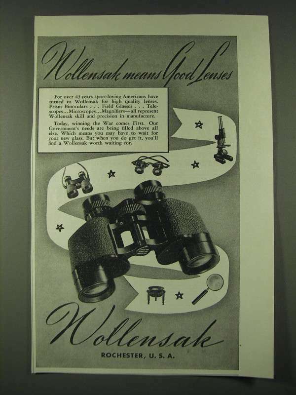 1942 Wollensak Binoculars Ad - Wollensak means good lenses