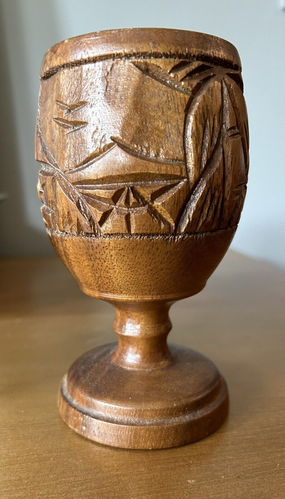VTG Wooden Hawaiian Tiki Goblet Cup Hand Carved Polynesian Style