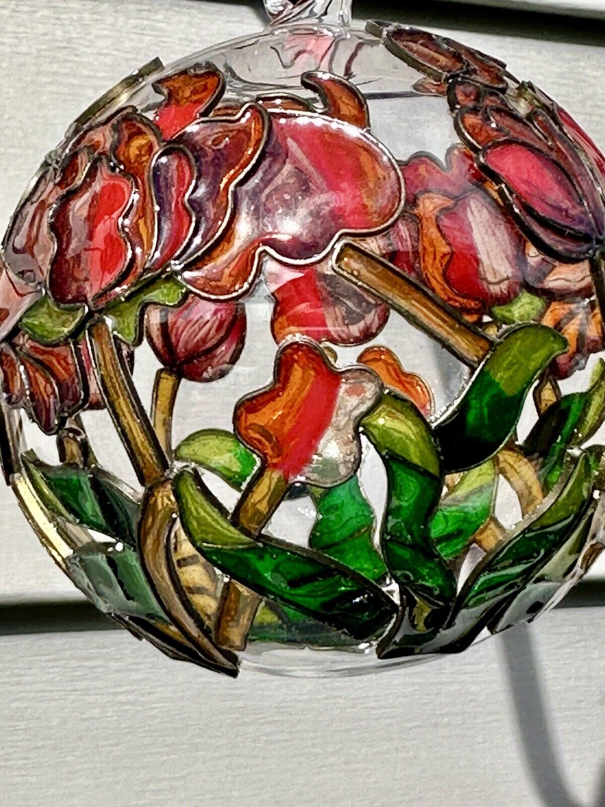 Stunning MMA Tiffany LCT Red Rose Stained Glass Christmas Ornament SunCatcher