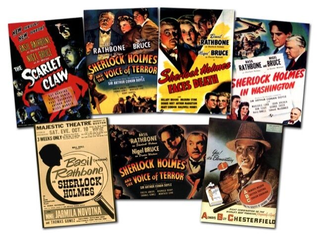 SHERLOCK HOLMES Set of 7 7x5 movie ads - Basil Rathbone