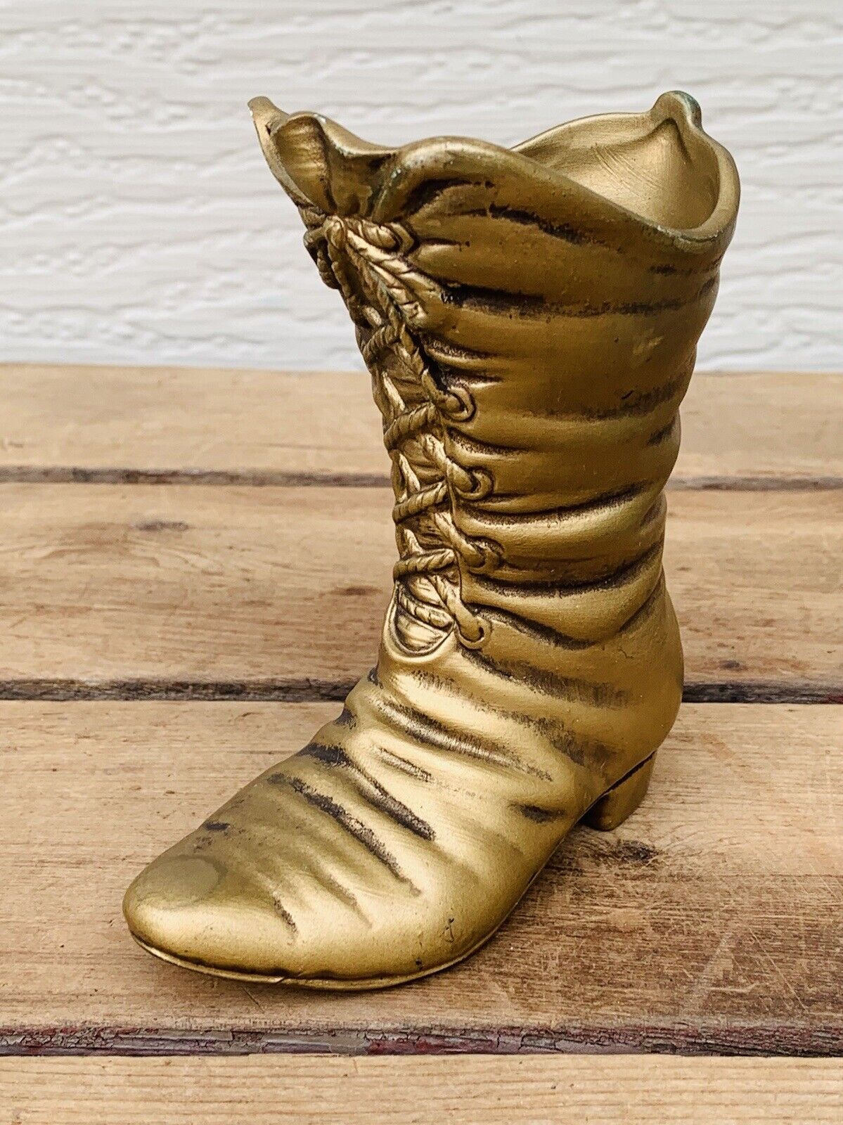 Vintage Brass Victorian Women's Button Up Boot, Planter, Decor, Vase, Statue