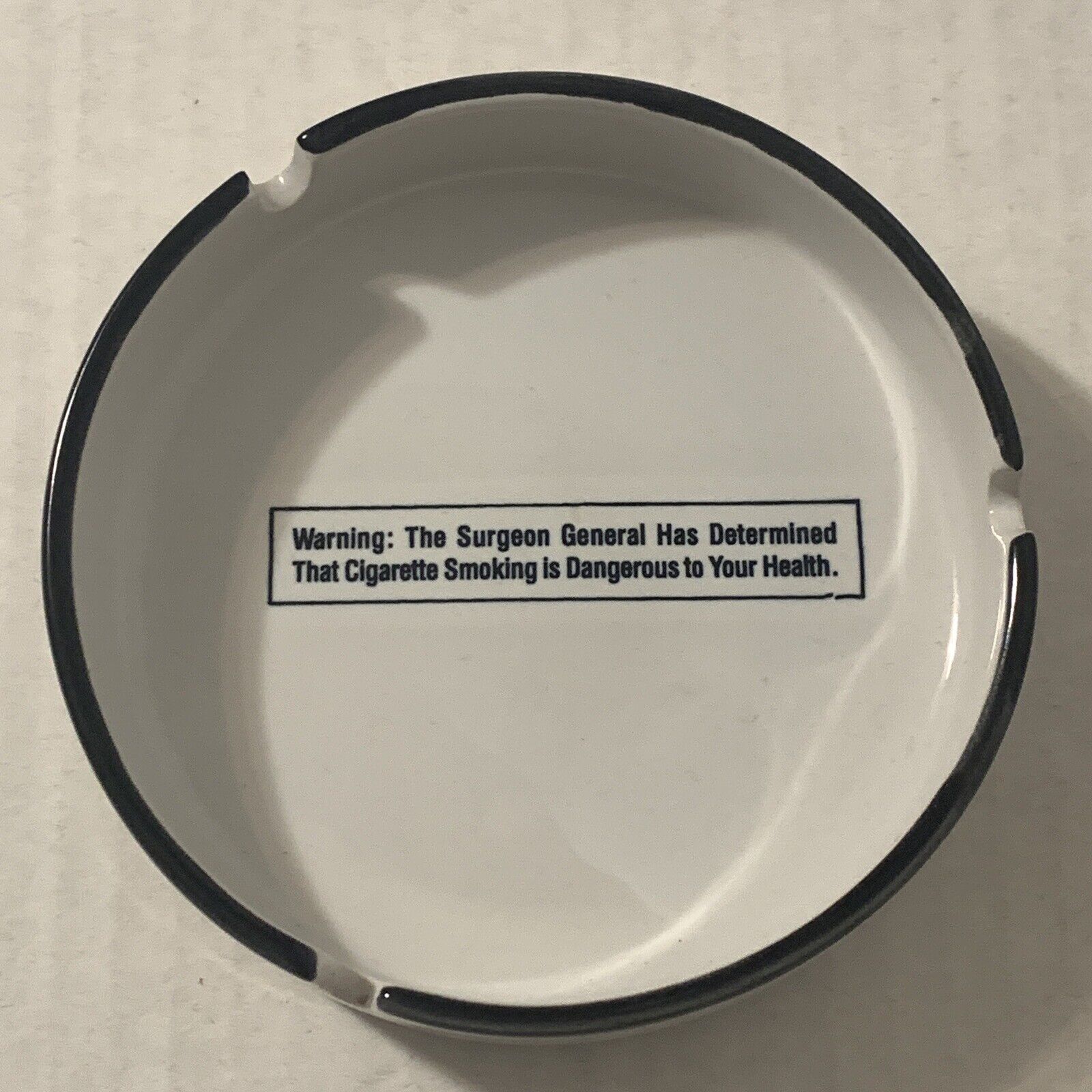 Vintage 1970s Surgeon General Warning Label Ceramic Ashtray Round Smoking