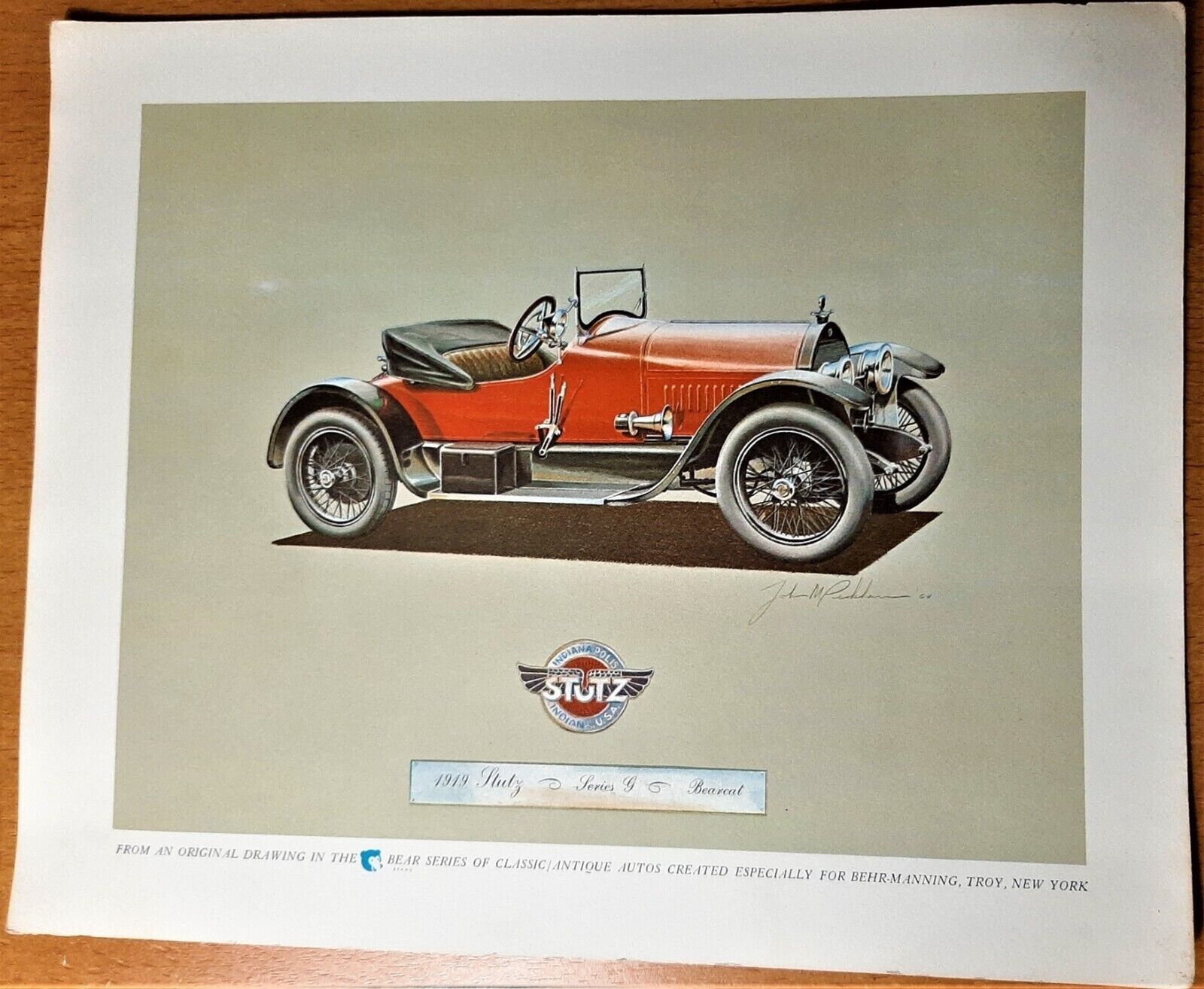 1919 Stutz Bearcat Antique Classic Car Auto Print John Peckham Behr-Manning Co.
