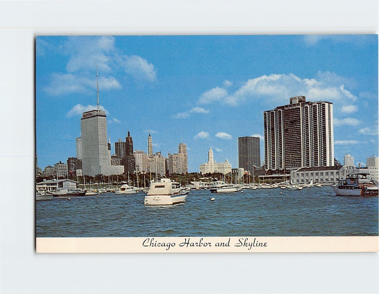 Postcard Chicago Harbor & Skyline Chicago Illinois USA