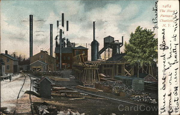 1907 Charlotte,NY The Blast Furnace Monroe County New York Postcard 1c stamp