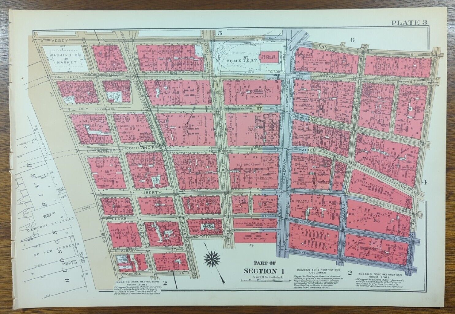 Vintage 1934 WORLD TRADE CENTER SITE MANHATTAN NEW YORK CITY ~ BROMLEY Land Map 