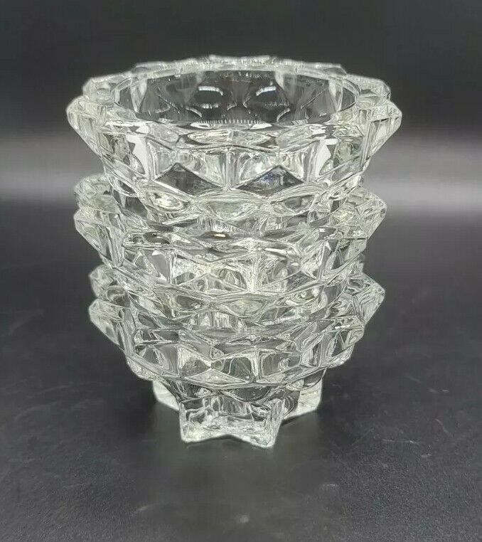 3pc Set Vintage Reims France Clear Glass Candle Holders Pointed Star Base Sides