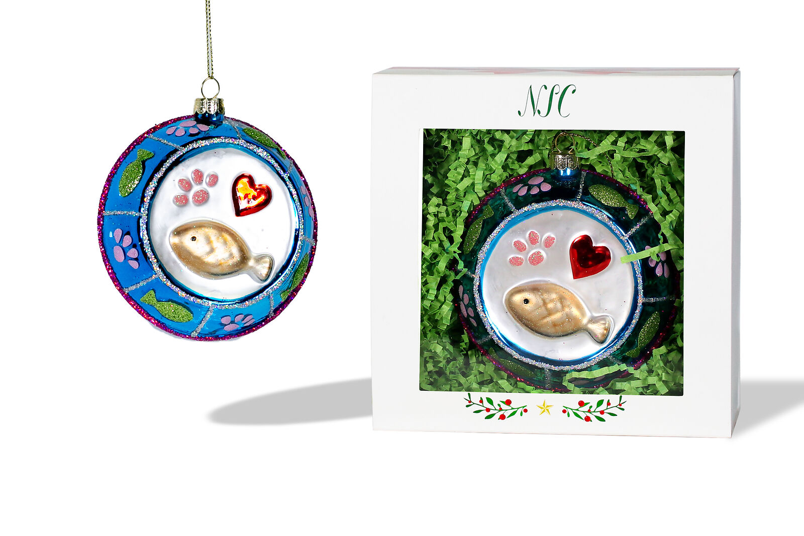 North Star Christmas | Cat Bowl Glass Ornament | Animal Collection