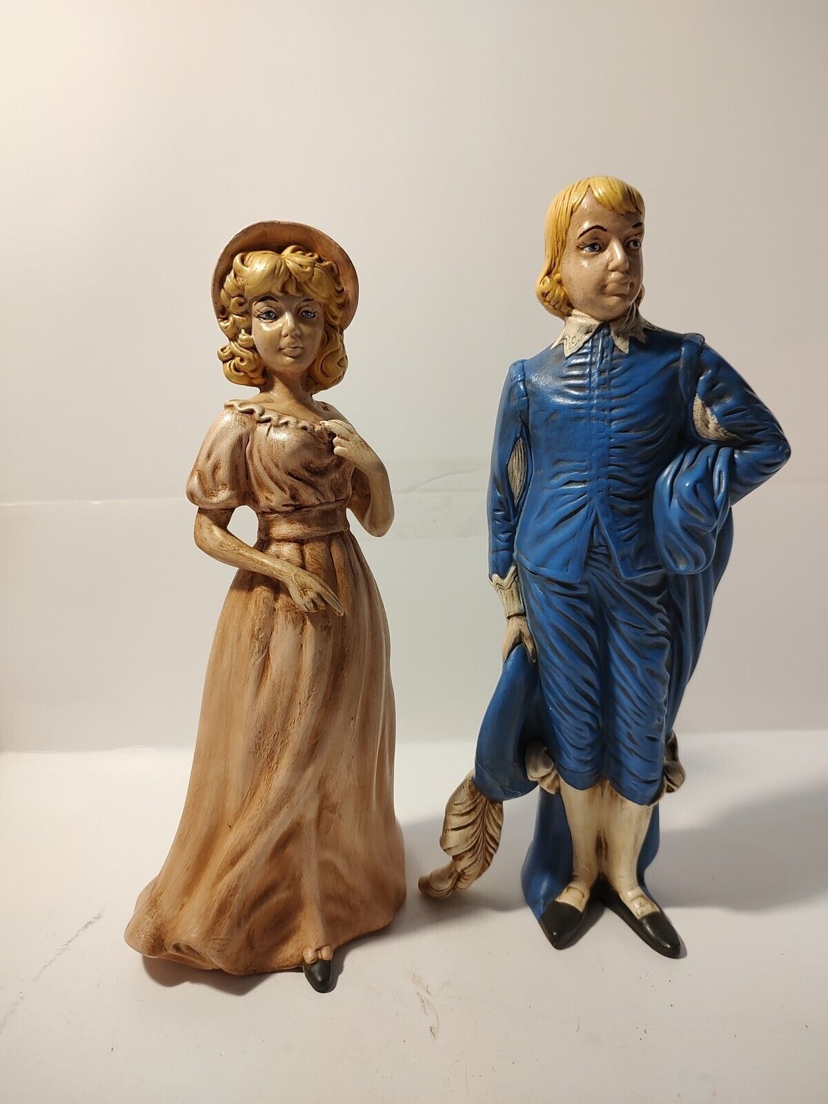 Vintage Ceramic Blue Boy And Pink Lady Circa 1970s Handpainted Figurines Kitschy