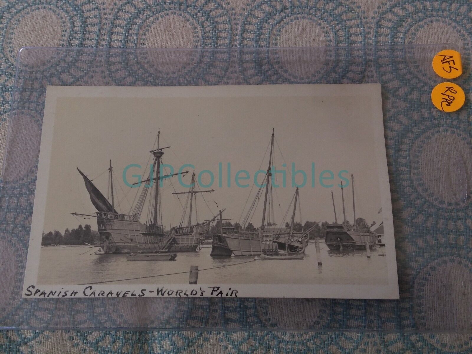 AFS VINTAGE PHOTOGRAPH Spencer Lionel Adams RPPC SPANISH CARAVELS WORLD\'S PAIR