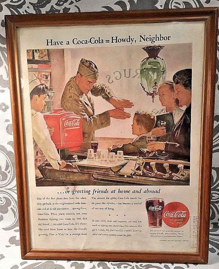RARE WW II US Navy Officer Have a Coca Cola Howdy Neighbor Coke In Color 1944 
