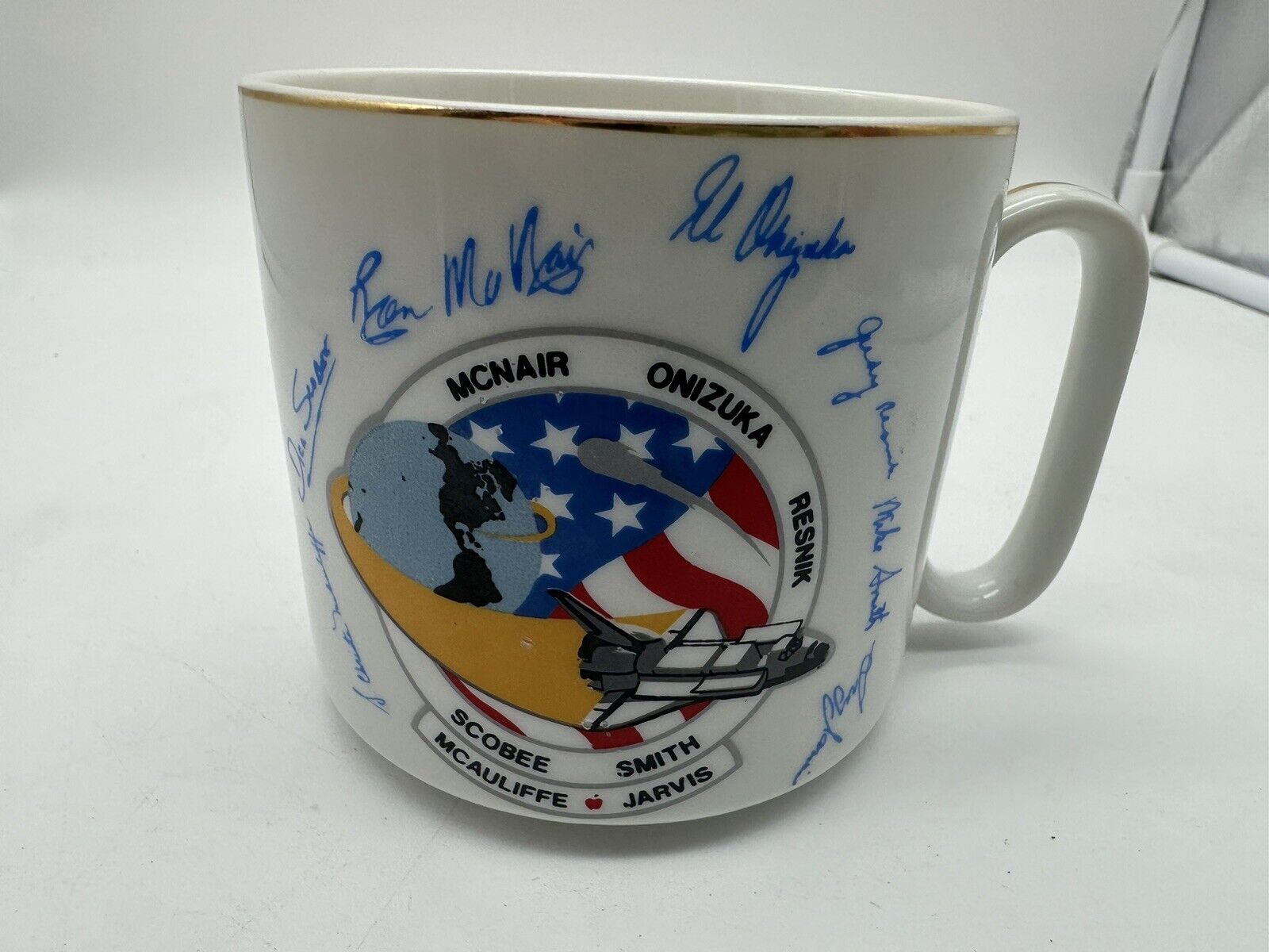Vintage Rare Challenger Space Shuttle Mug 1986 With Signatures Date And Mission