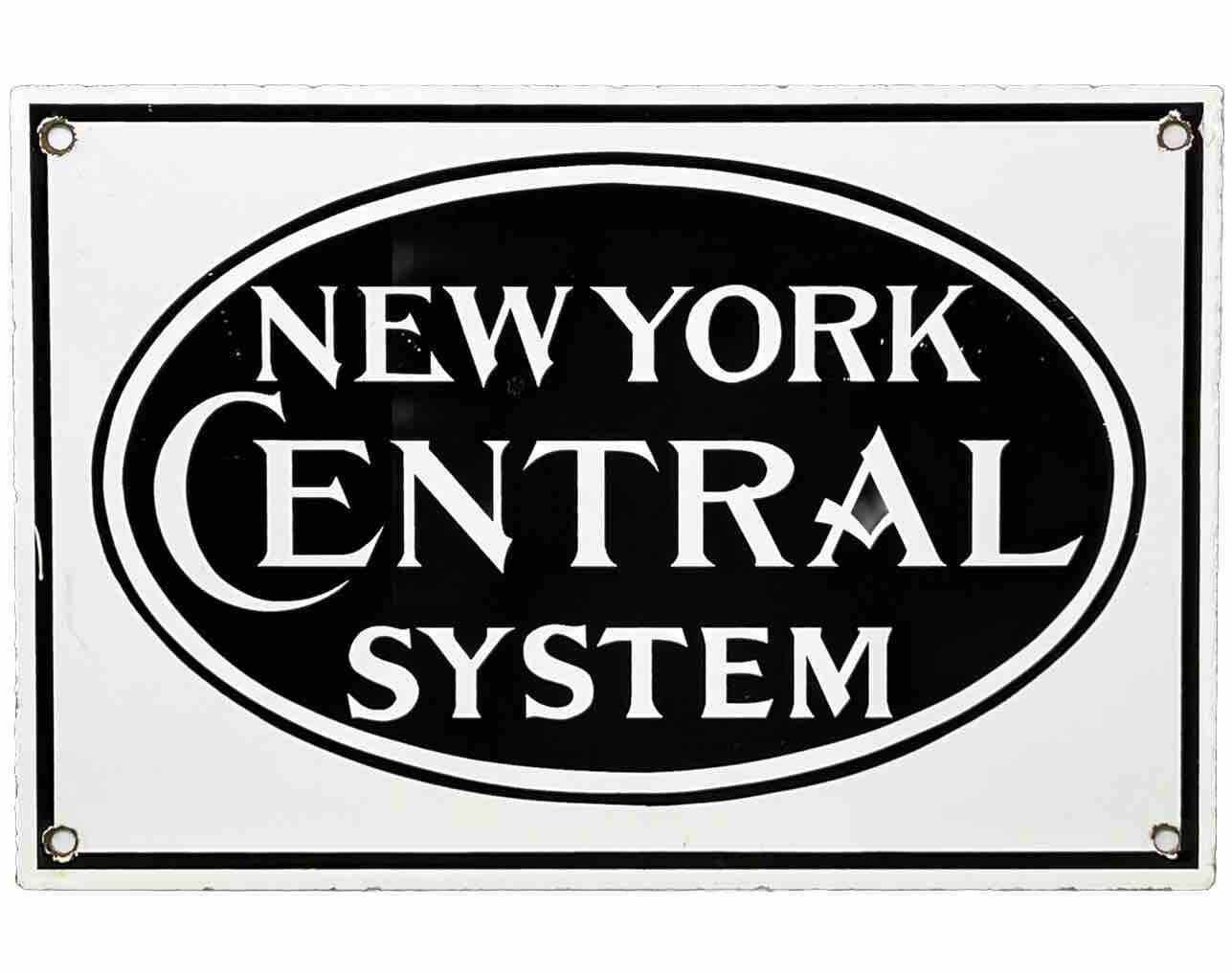 VINTAGE NEW YORK CENTRAL SYSTEM PORCELAIN SIGN GAS OIL TRAIN STATION RAIL ROAD