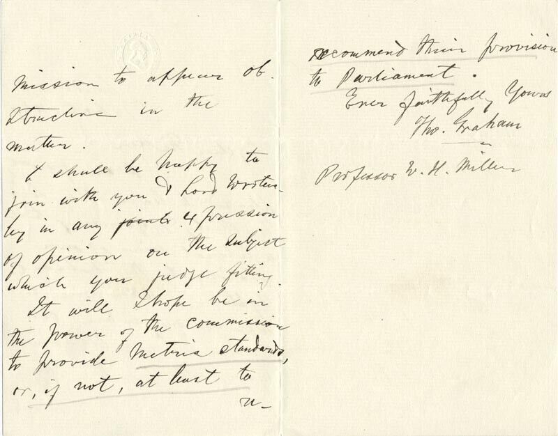 THOMAS GRAHAM - AUTOGRAPH LETTER SIGNED 10/12/1867