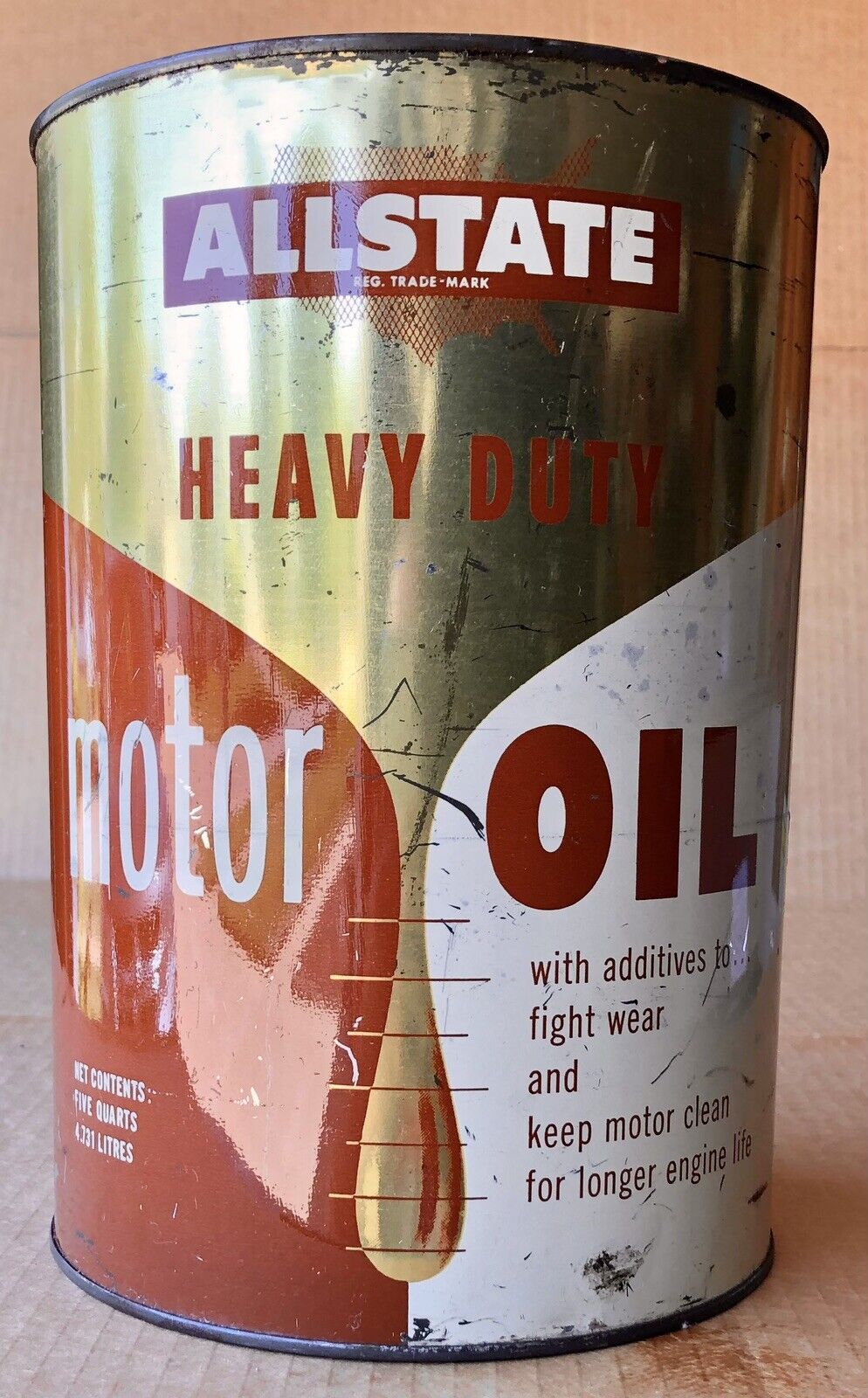 Vintage Allstate 5 quart Heavy Duty Motor Oil Can, Sears Exclusive