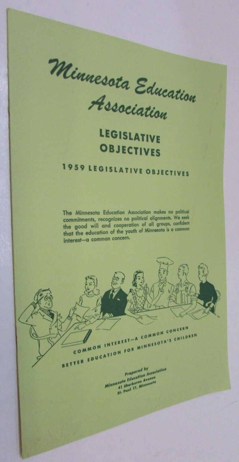 Old 1959 Minnesota Education Association Legislative Objectives Vintage Booklet