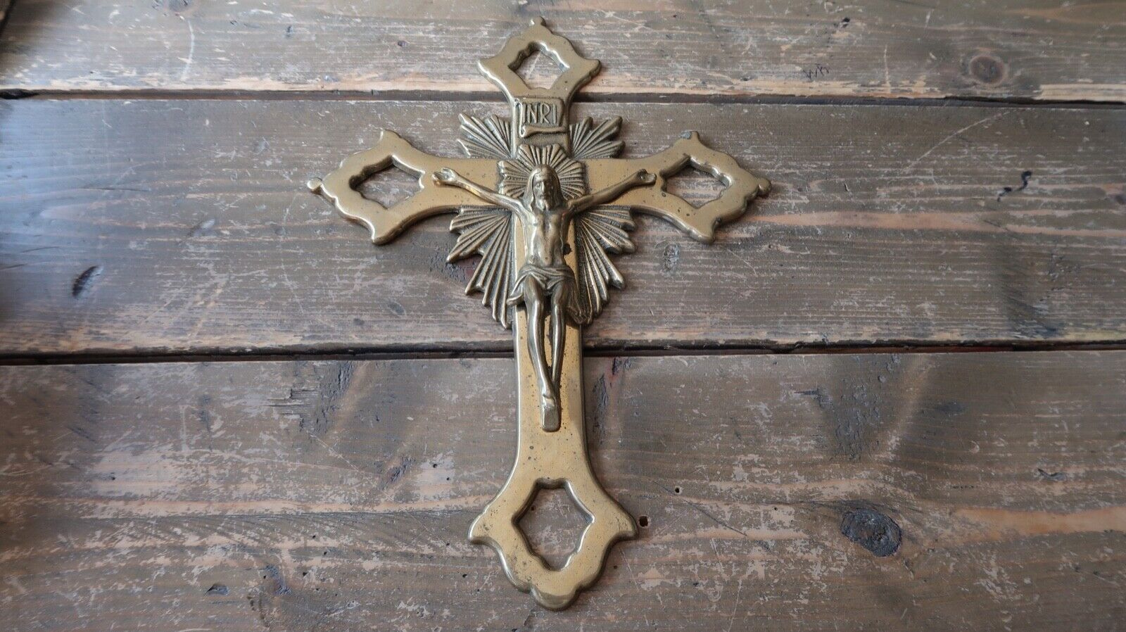 Old Antique Brass Crucifix 11.75\