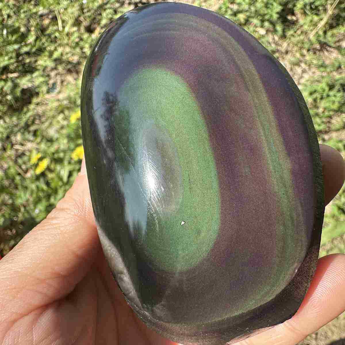 310g Natural Rainbow Cat's eye Obsidian Quartz Palm Crystal Healing Gift Decor 