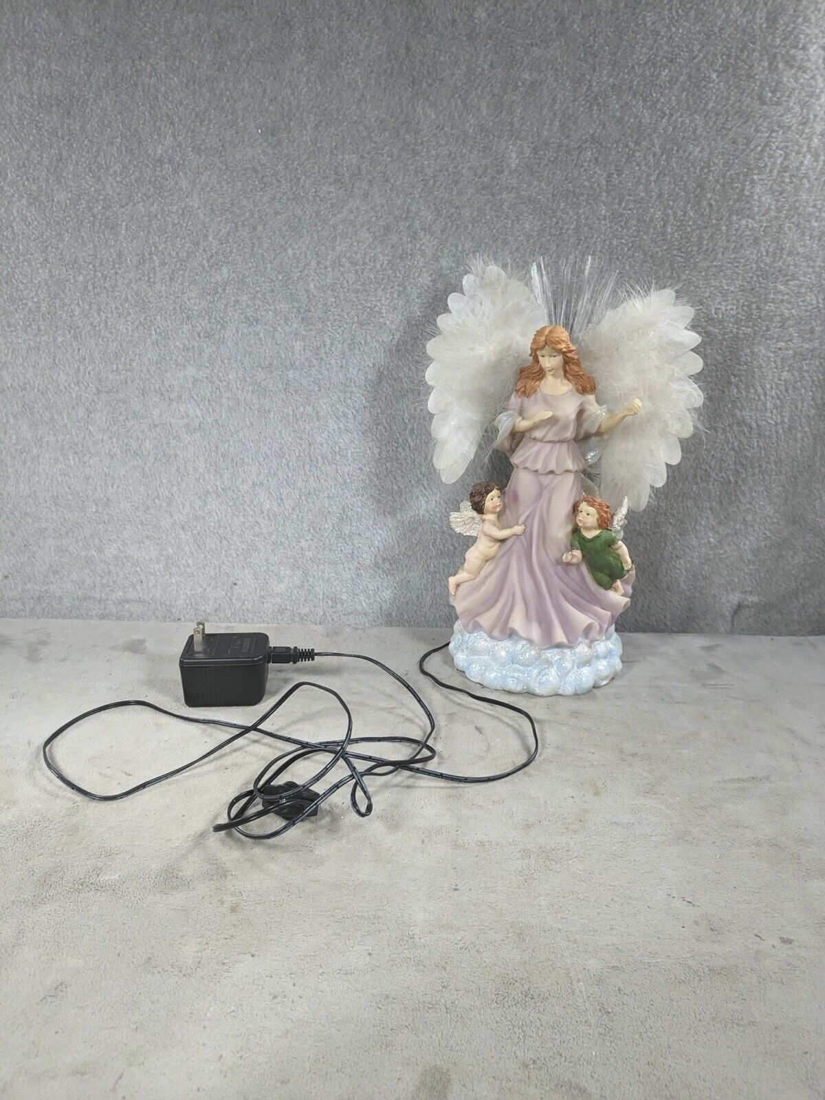 Vintage Fiber Optic Ceramic/ Porcelain Angel With Cherubs Lamp Works