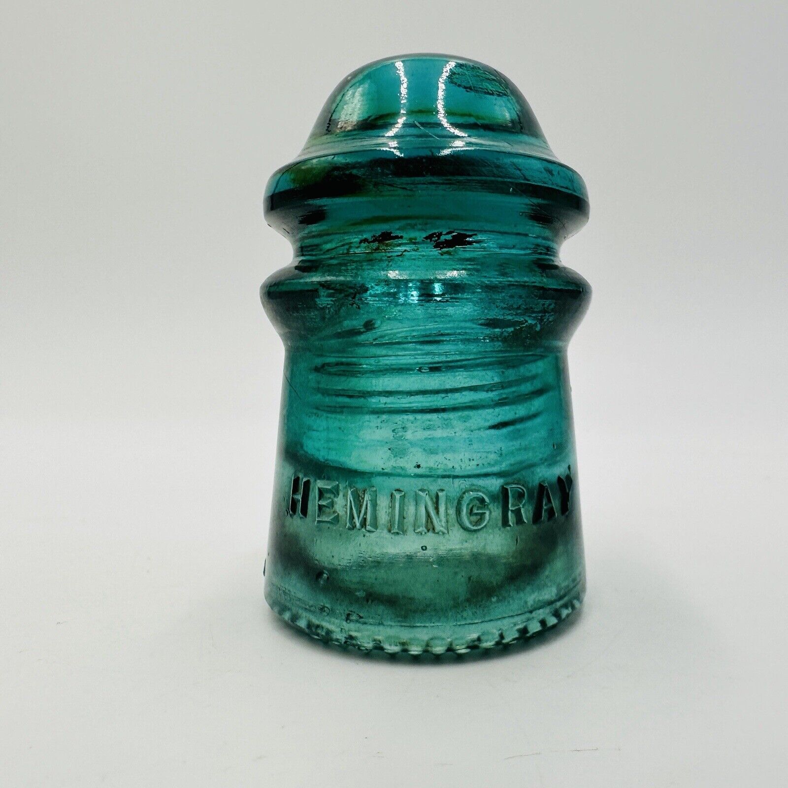 Hemingray Glass Insulator NO 9 Turquoise Early 1893-1895 Embossed Antique