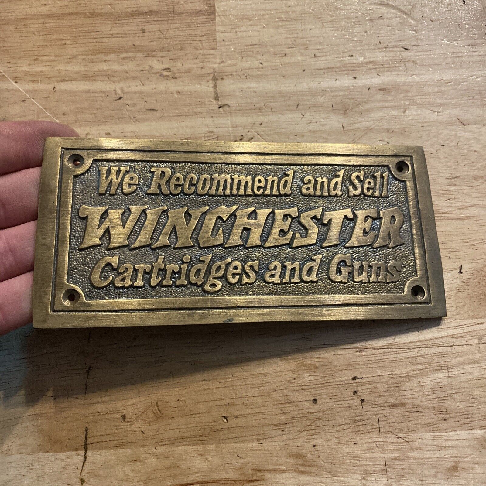 Cast Iron Winchester Plaque Sign Patina Rifle Ammunition Gun Collector METAL WOW