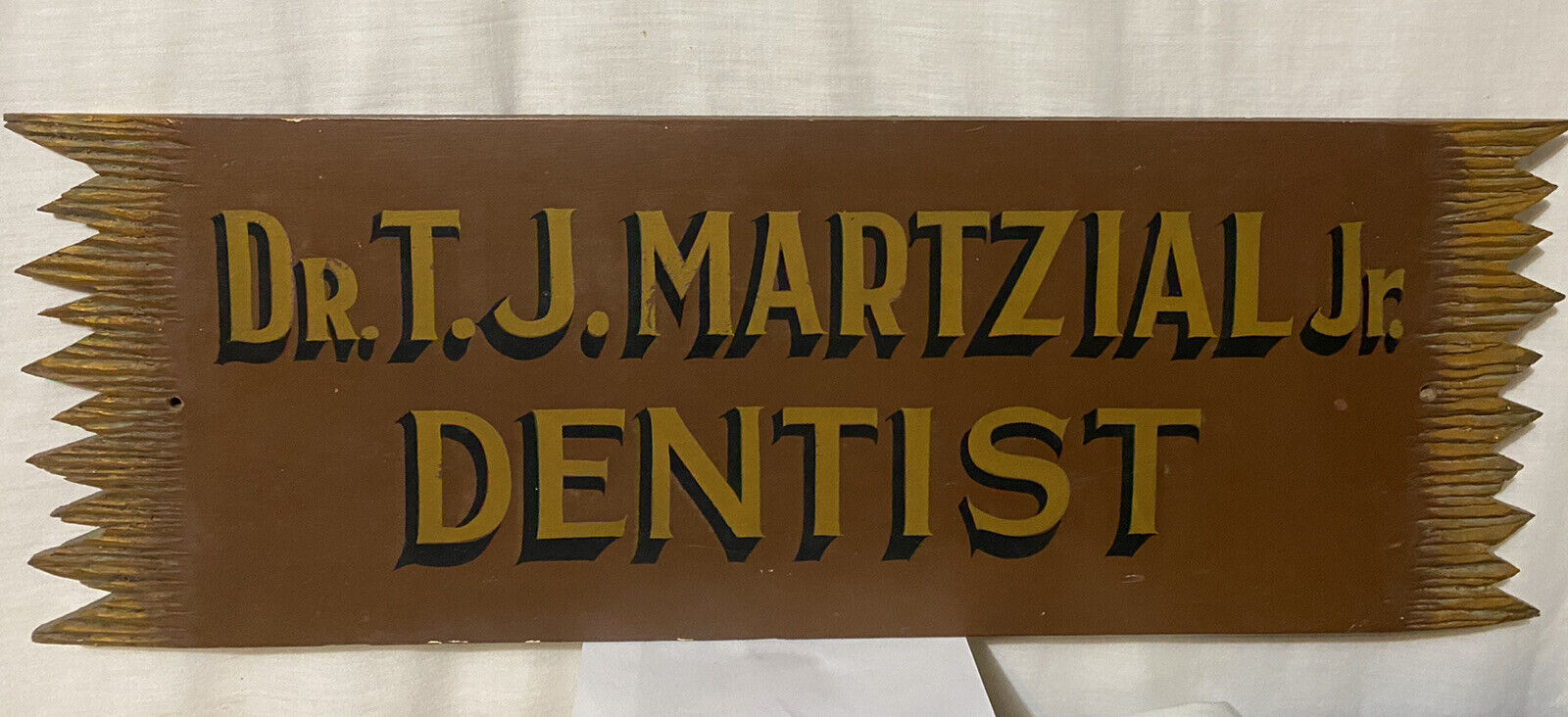 Vintage Dr T J Martzial Jr Wooden Dentist Painted Sign