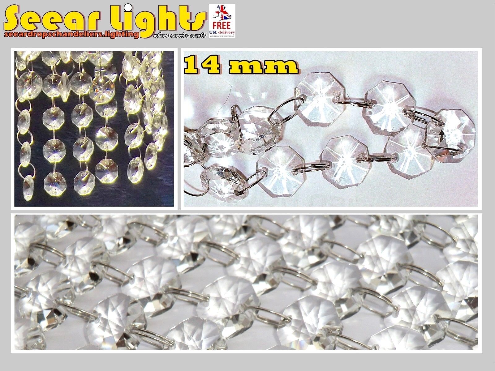 2.6ft 0.8m Garland Chandelier Light Glass Crystals Wedding Beads 14mm Droplets