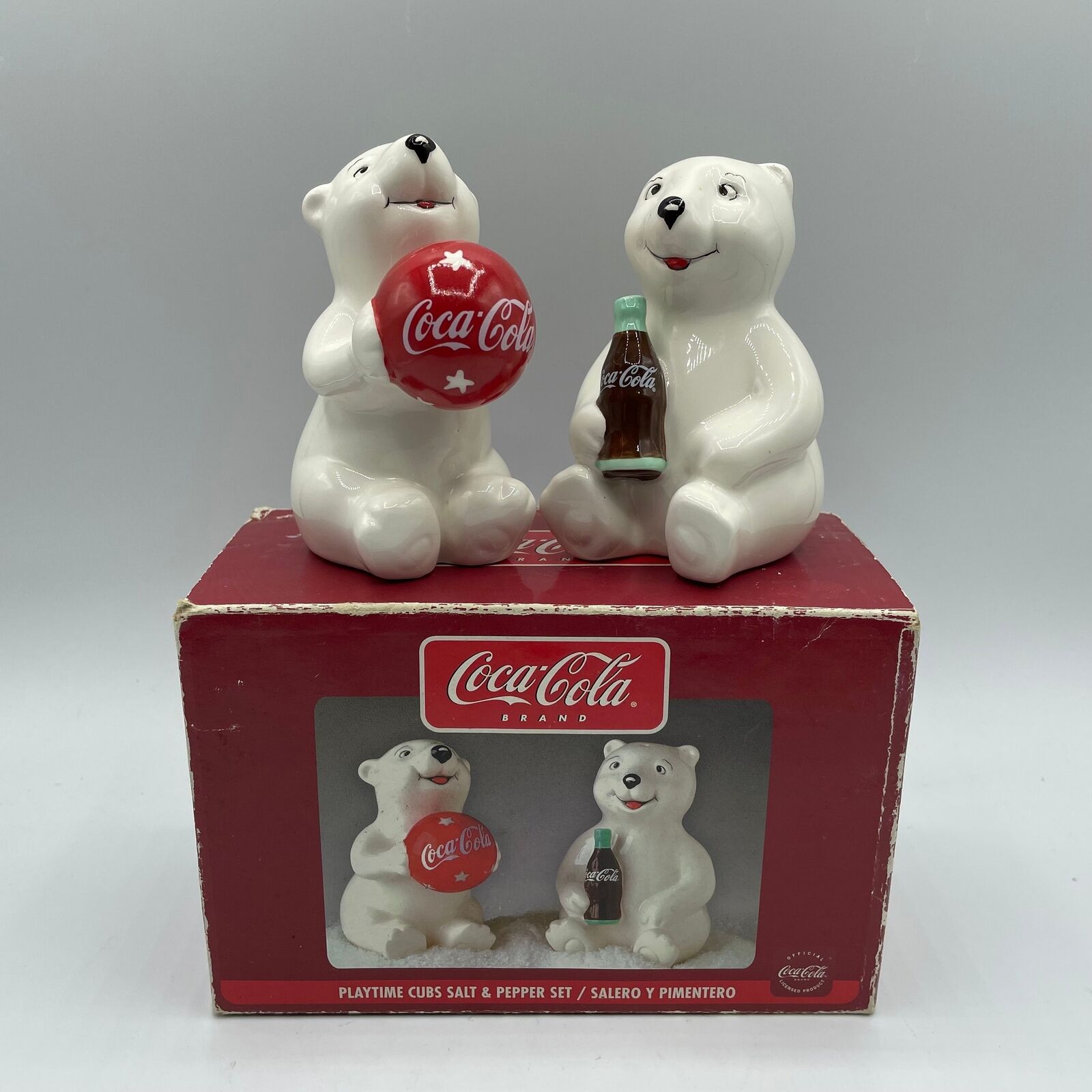 Vintage Coca Cola Polar Bear Salt & Pepper Shakers Set White Red Ceramic