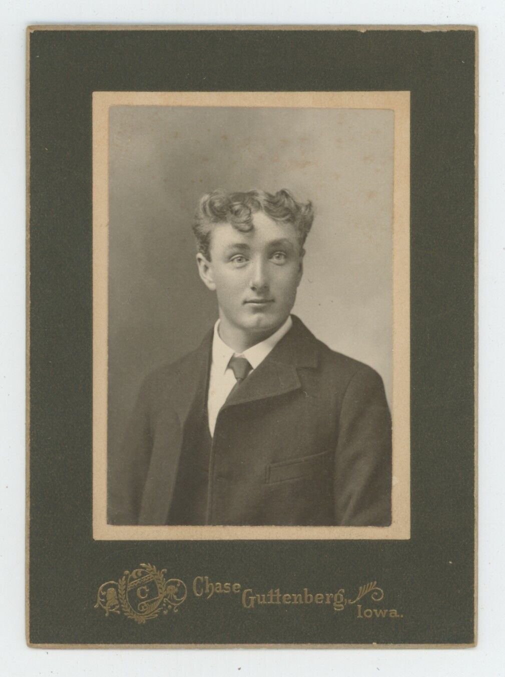 Antique Circa 1900s Small Cabinet Card Handsome Young Man Chase Guttenberg, IA