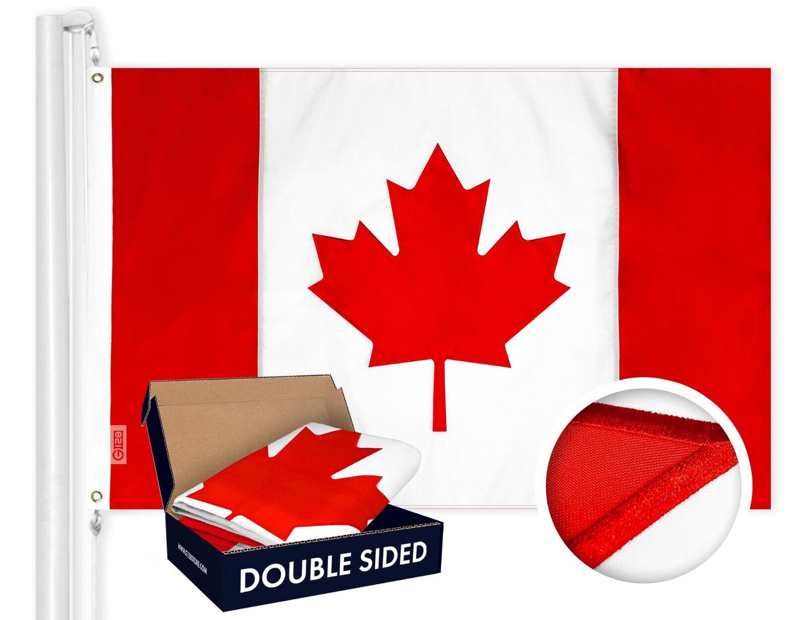G128 Canada (Canadian) Flag 3x5 Ft - DOUBLE SIDED, Embroidered Polyester