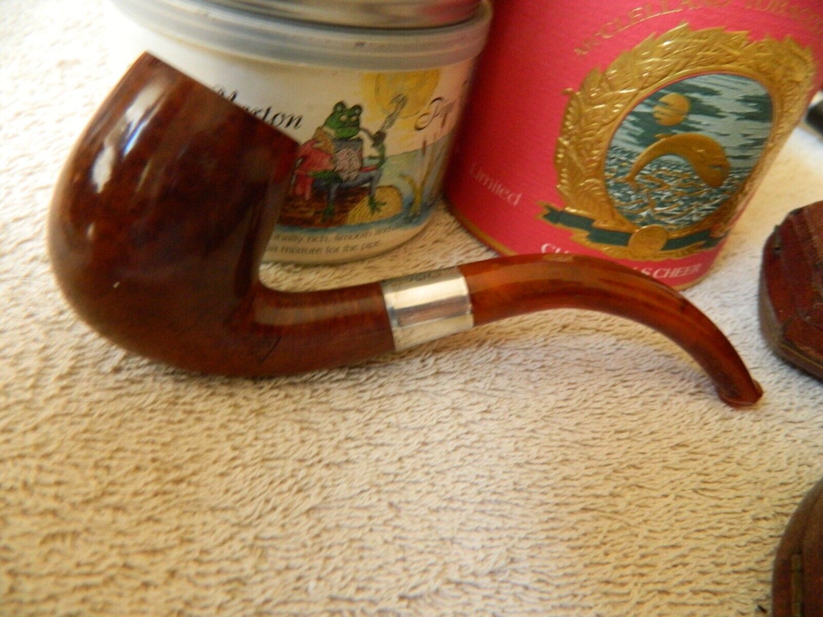 ESTATE PIPE  AMBER STEM STERLING HALLMARKED BAND EDL IN TRIANGLE
