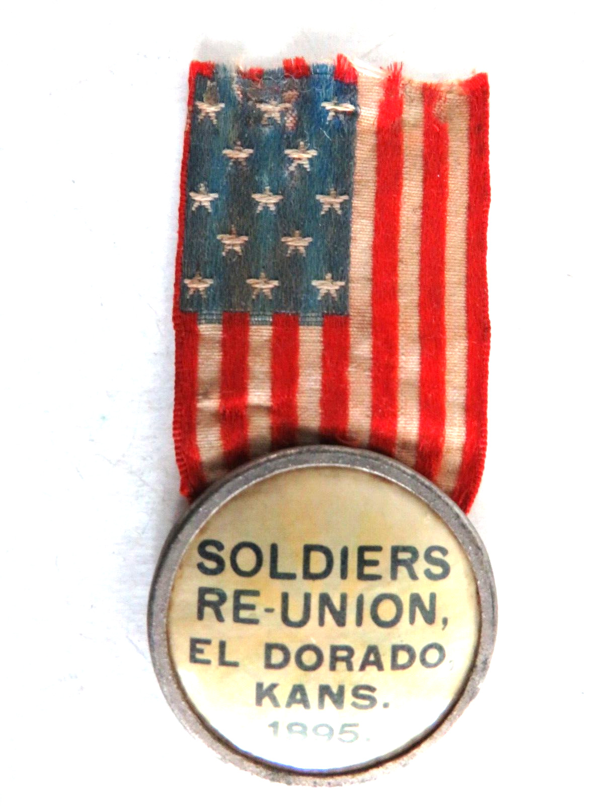 G.A.R. SOLDIERS RE-UNION EL DORADO KANSAS 1895 FLAG WITH BUTTON