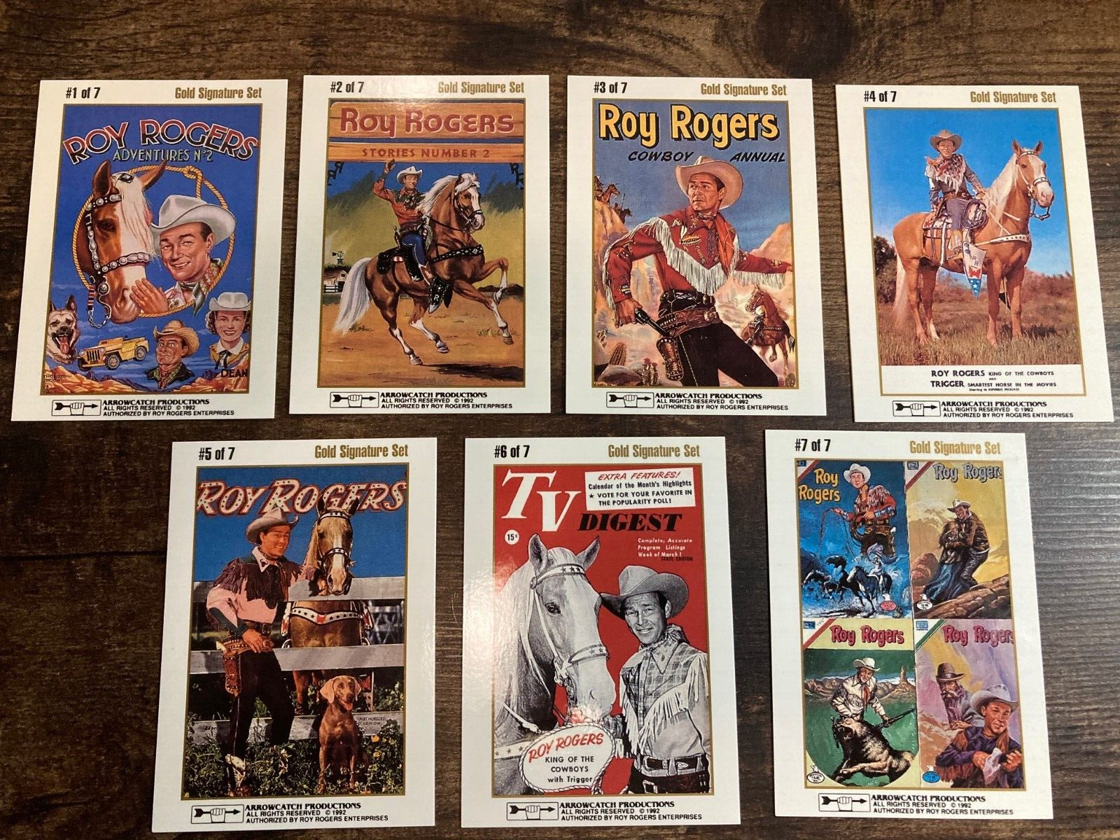 ROY ROGERS Gold Signature Card Set of 7 King Of The Cowboys Collector Trading
