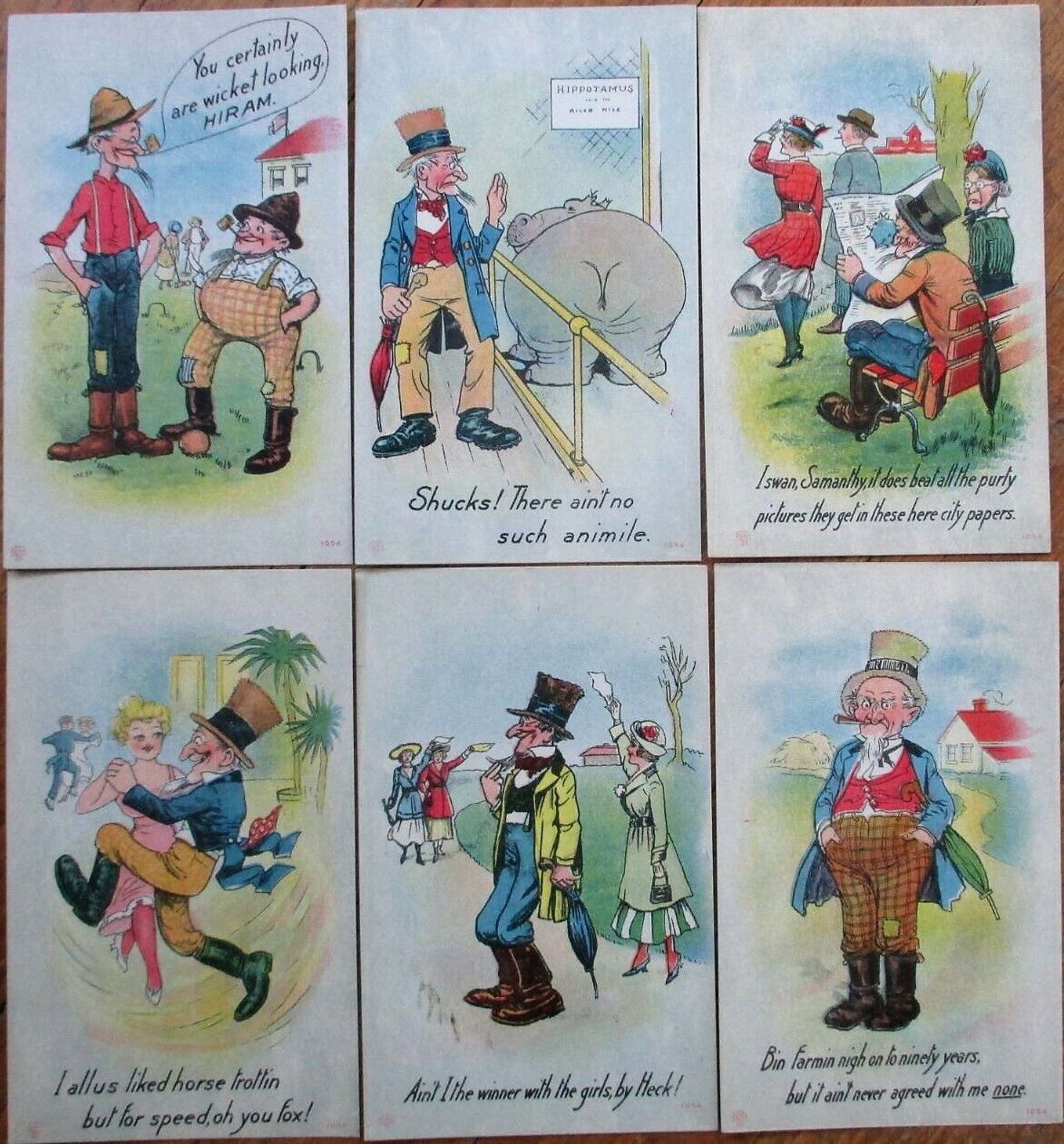 Country/Farmer/Redneck Man 1920 SET OF SIX Postcards, Pipe/Cigar-Smoking