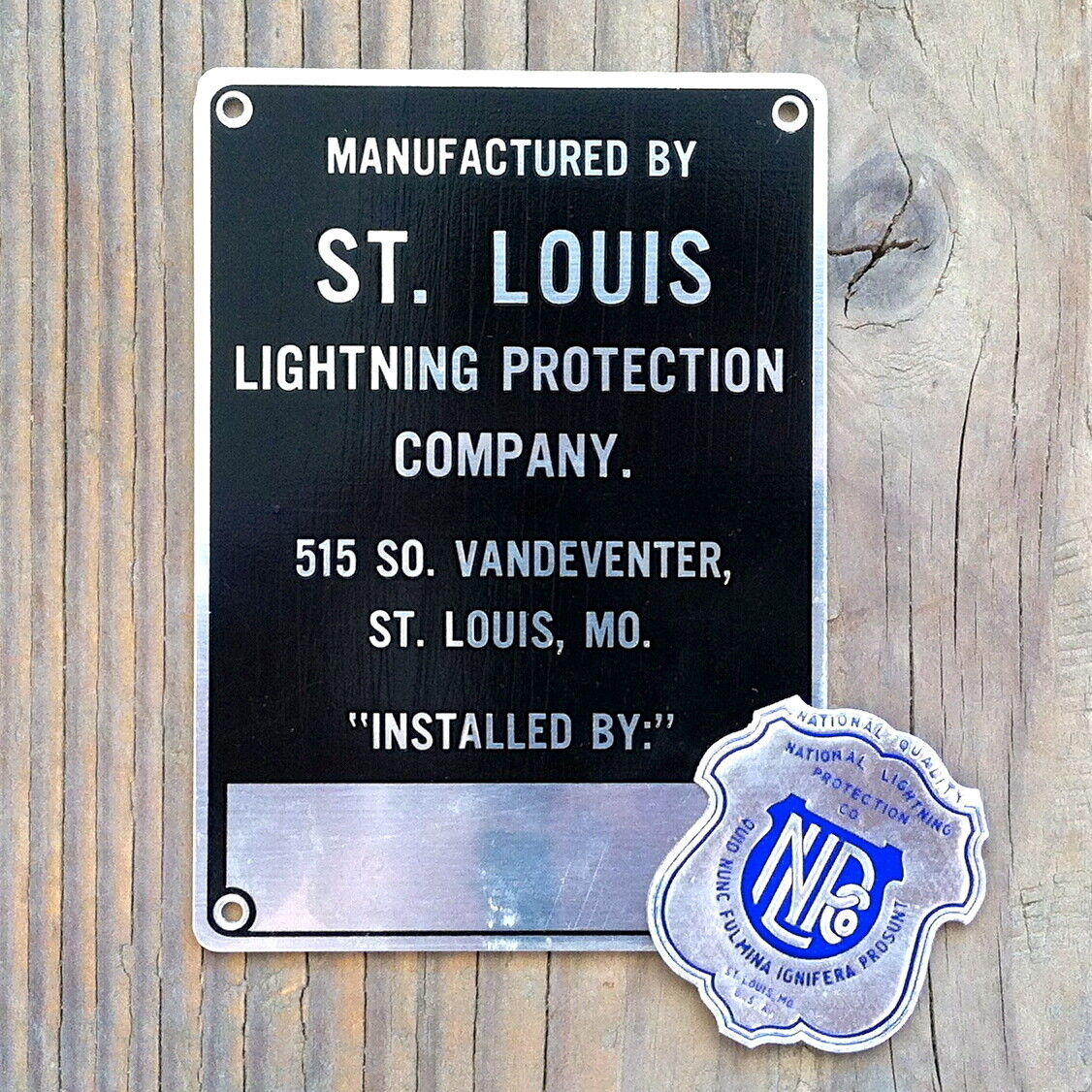 Vintage Original 1930s ST. LOUIS LIGHTNING PROTECTION Metal Sign + Decal NOS