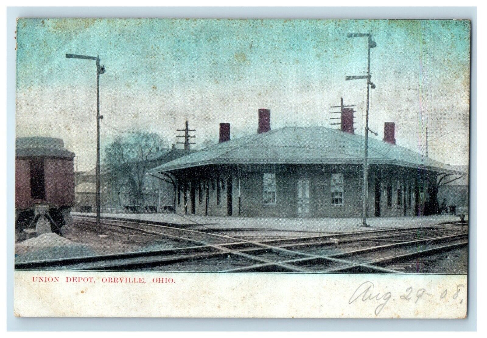 1908 Union Depot Station Railroad Train Orrville Ohio OH Posted Antique Postcard