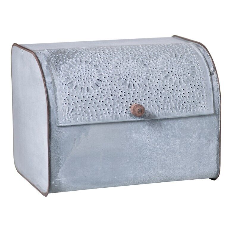 Vintage Punched Tin Bread Box - Weathered Zinc