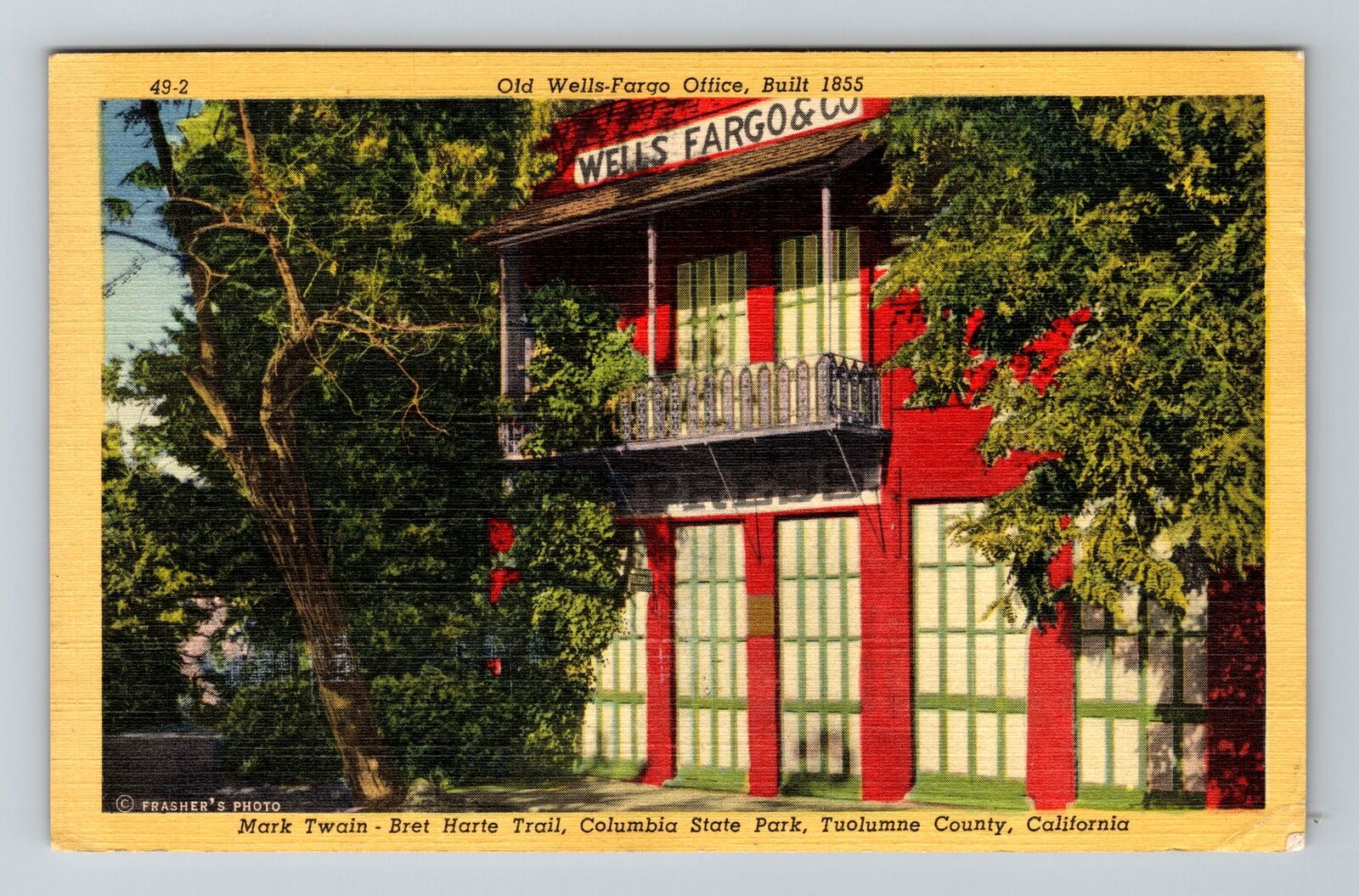 Tuolumne County CA-California, Wells Fargo Office Columbia Park Vintage Postcard