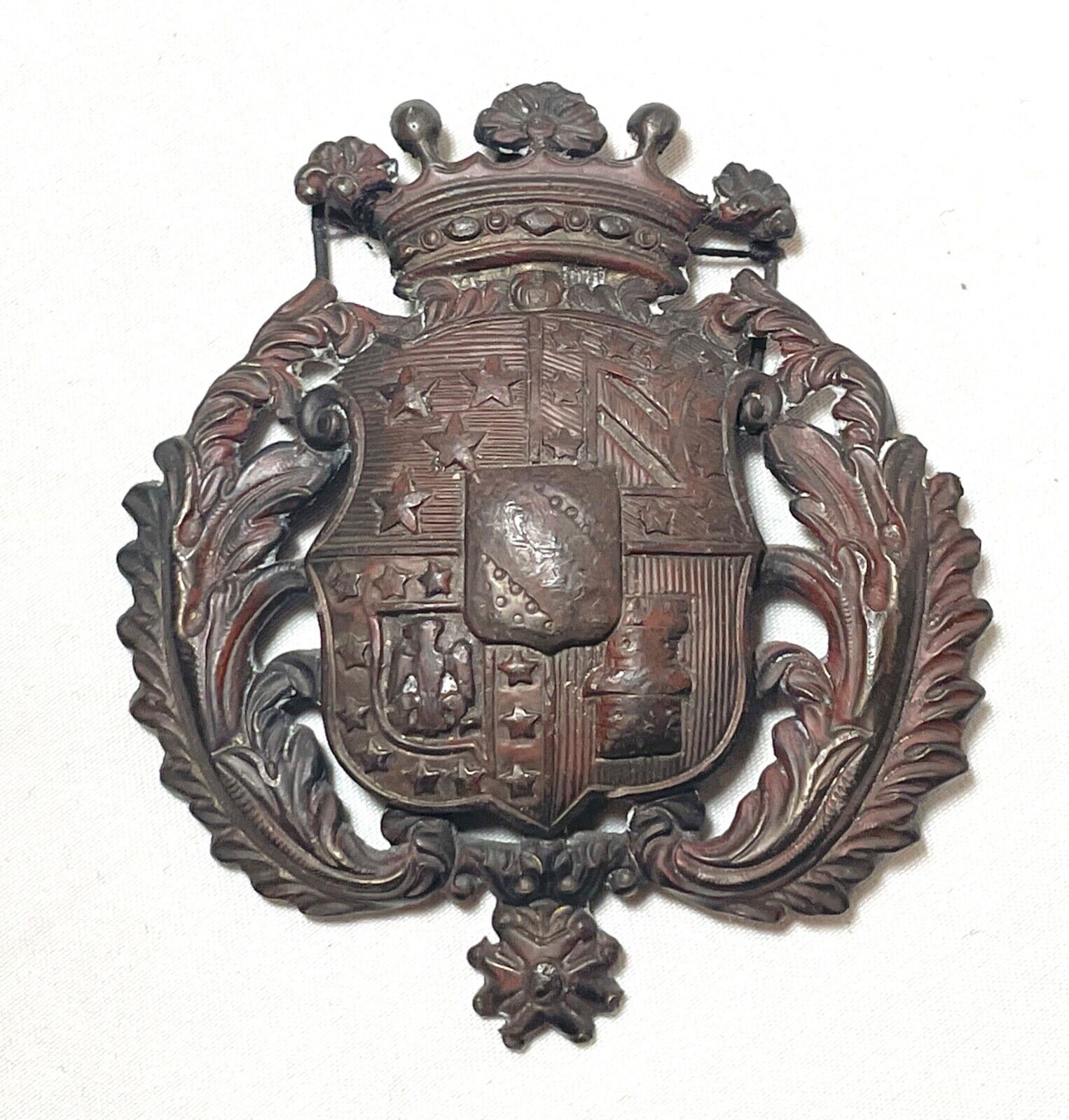 rare antique 1800\'s ornate solid bronze armorial coat of arms seal officer badge
