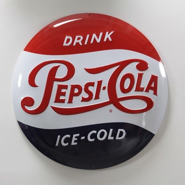 Pepsi-Cola Ice Cold Button Metal Sign Vintage Diner Style Decor 14 in.